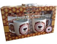 VYPREDANÉ - Coffee time - darčekový set šálky s lyžičkami a podšálkami 